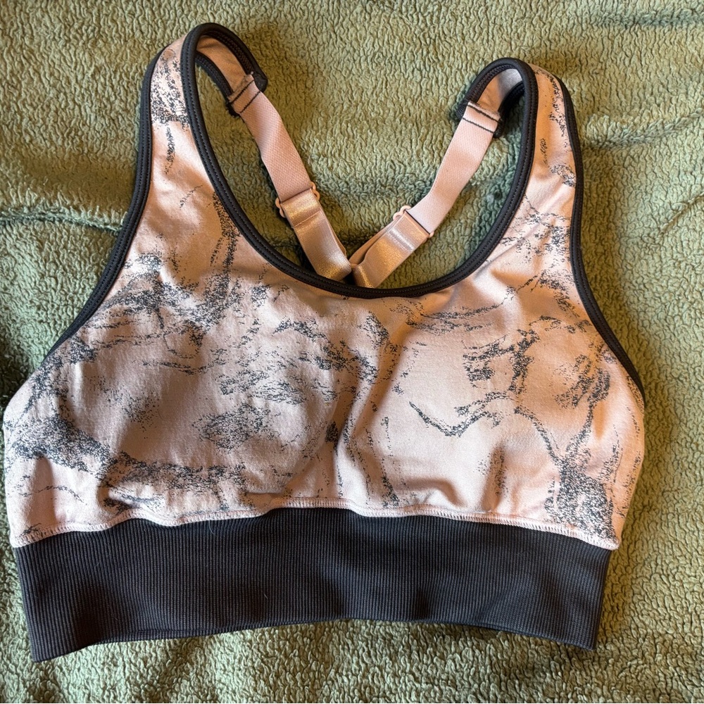 Fabletics Gray and Pink Sports Bra with Racerback